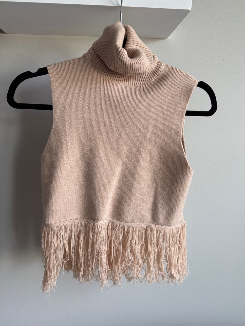 Sleeveless Fringe Turtleneck Sweater - Blush